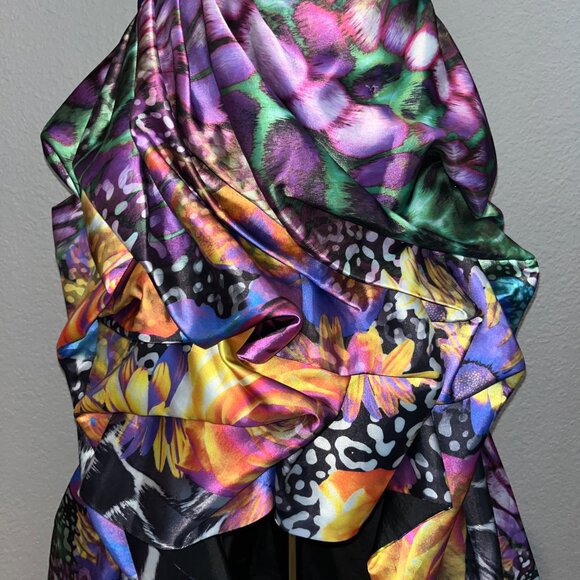 JOVANI HIGH LOW STRAPLESS EMBELLISHED COLORFUL GEM BODICE ANIMAL PRINT GOWN - 6 - Picture 6 of 16